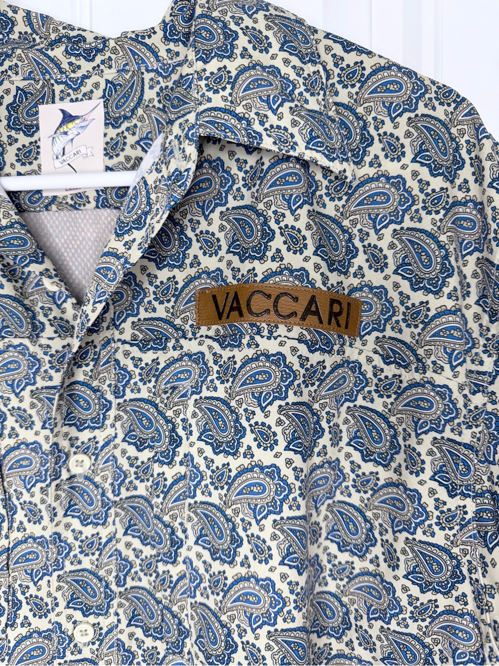 Men’s Vaccari Outdoor Series Blue Paisley Short Sleeve Fishing Shirt Vent L
